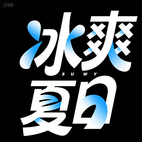 小清新蓝色渐变风标题字体