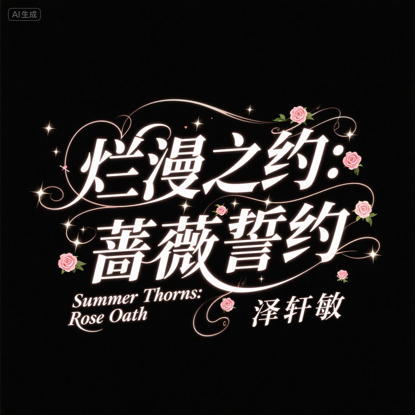 浪漫玫瑰花装饰字体提示词