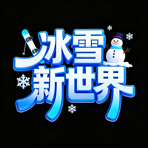 创意冰雪冬季3D立体质感文字