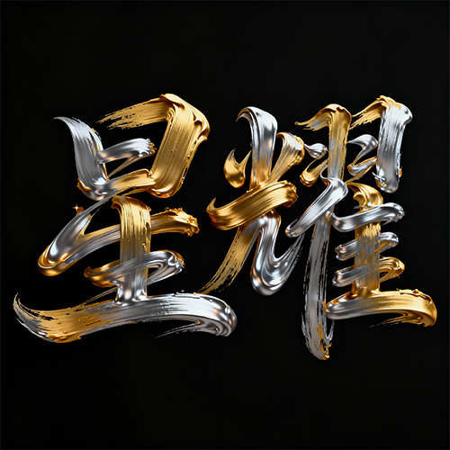 3D抽象高级感大气手写毛笔书法金银材质字体-ai艺绘资源