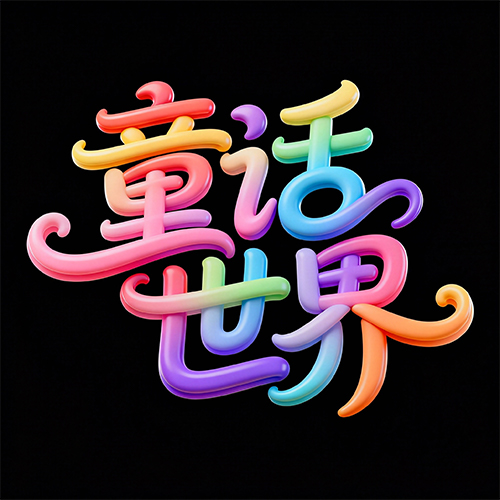 3D梦幻童话世界卡通橙黄色渐变艺术字体-ai艺绘资源