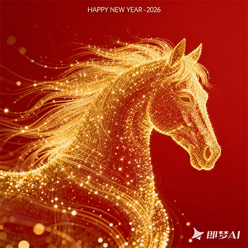 金色粒子光线组成的骏马形象抽象艺术海报插画-ai艺绘资源