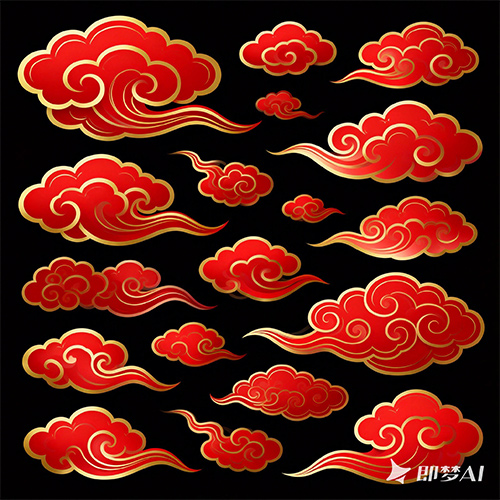 高级感中国风红金色祥云设计元素-ai艺绘资源
