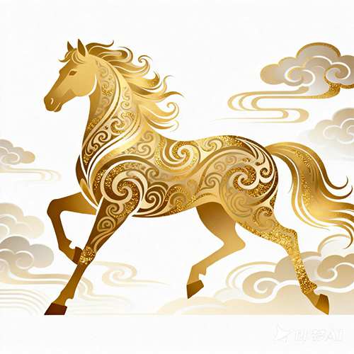 金色质感剪影风格奔跑的骏马高级感中国风-ai艺绘资源