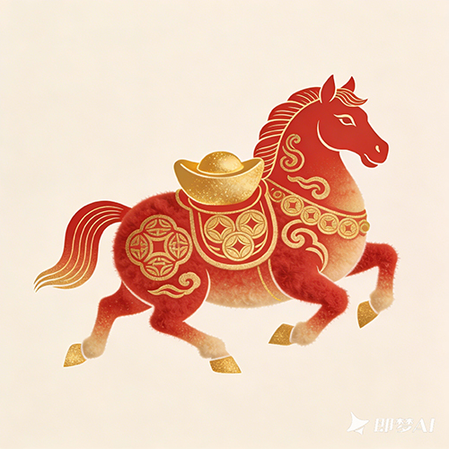 抽象马纹高级感中国风红色马与元宝纹样-ai艺绘资源