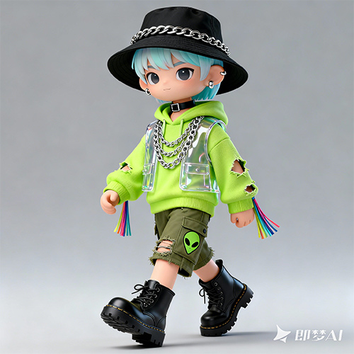 3D潮玩Q版卡通人物浅蓝渐变短发男孩-ai艺绘资源