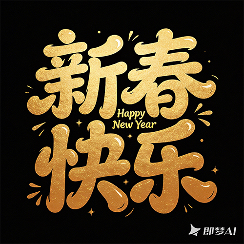 鎏金效果圆润卡通可爱新年喜庆艺术手写字体-ai艺绘资源