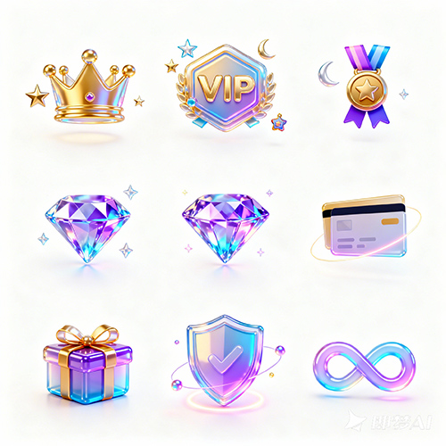 高级感金色奢华创意3D精美会员系列图标-ai艺绘资源