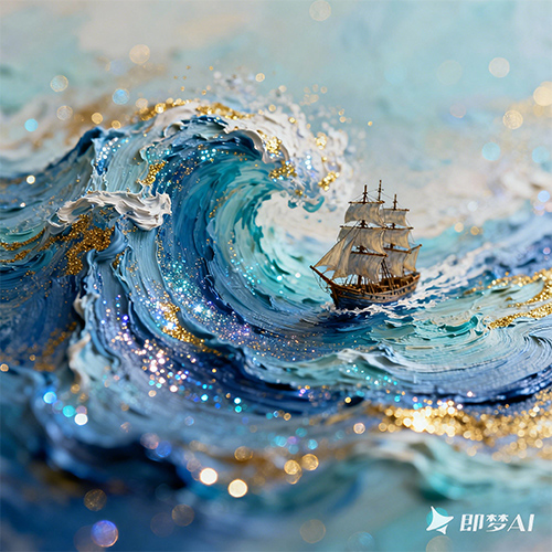 抽象3D油画立体感梵高艺术海上场景插画-ai艺绘资源