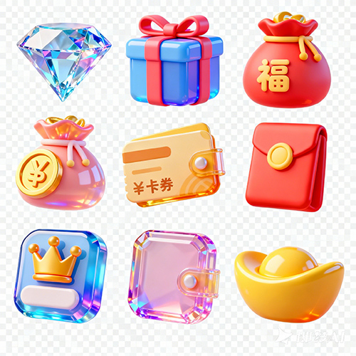 3D 卡通Q版风格的活动海报圆润图标-ai艺绘资源