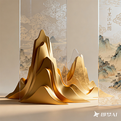 极简主义中国风3D山水画艺术古风背景素材-ai艺绘资源