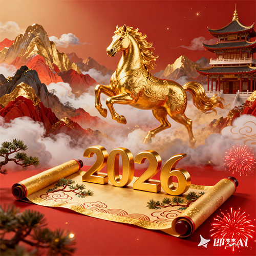 2026 马年新春主题的金色国风金马插画-ai艺绘资源