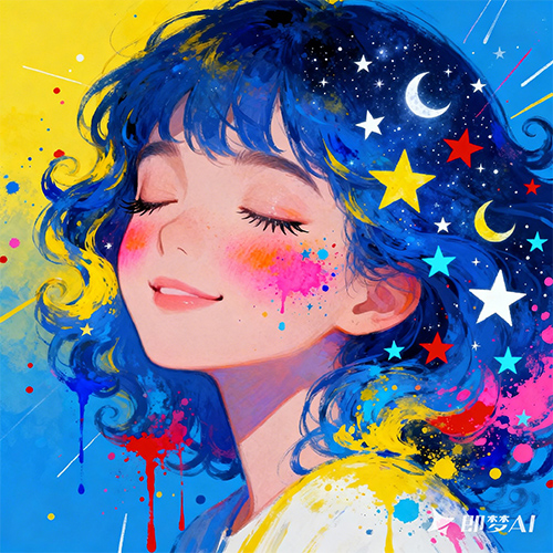 色彩浓烈的梦幻少女头像水彩艺术插画-ai艺绘资源