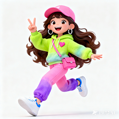 3D 卡通风格的活力少女形象-ai艺绘资源
