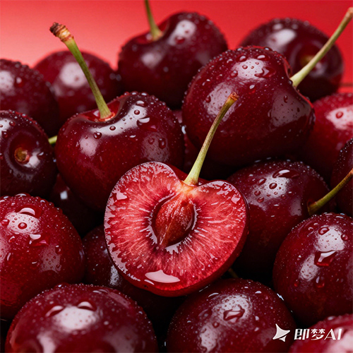车厘子特写写实摄影风格产品广告海报-ai艺绘资源