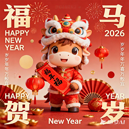 3D创意喜庆2026GO高级感马年主题海报-ai艺绘资源