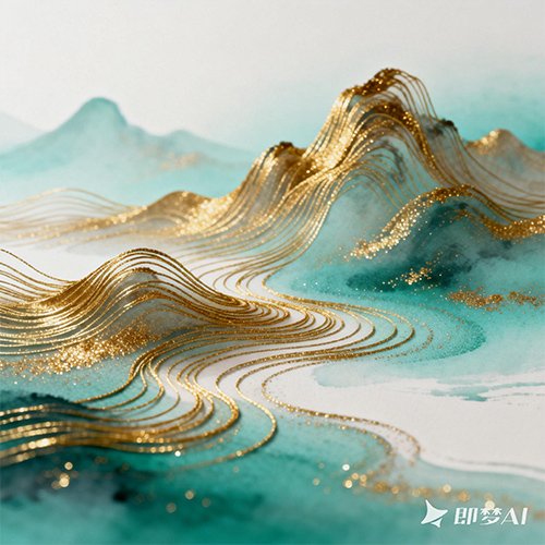 3D超现实主义高级感中国风创意线条山水插画-ai艺绘资源