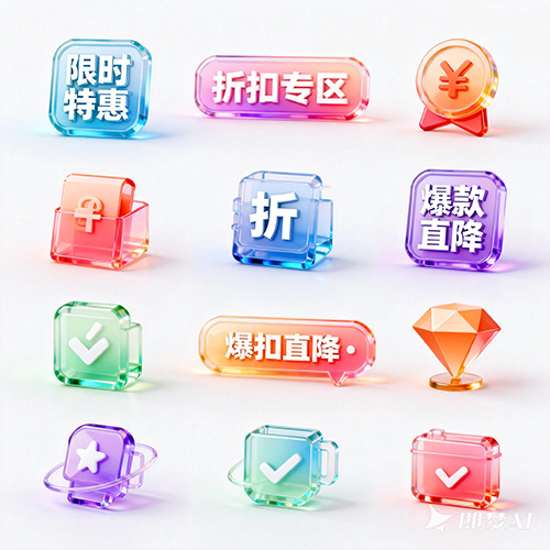 3D水晶质感创意电商促销海报素材图标-ai艺绘资源