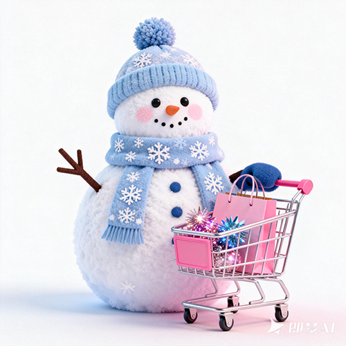 3D可爱蓬松摇粒绒雪人插画海报素材-ai艺绘资源