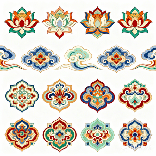 敦煌国风纹样图案复古设计素材元素-ai艺绘资源