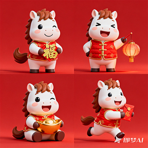 马年新春喜庆3D渲染可爱卡通马-ai艺绘资源
