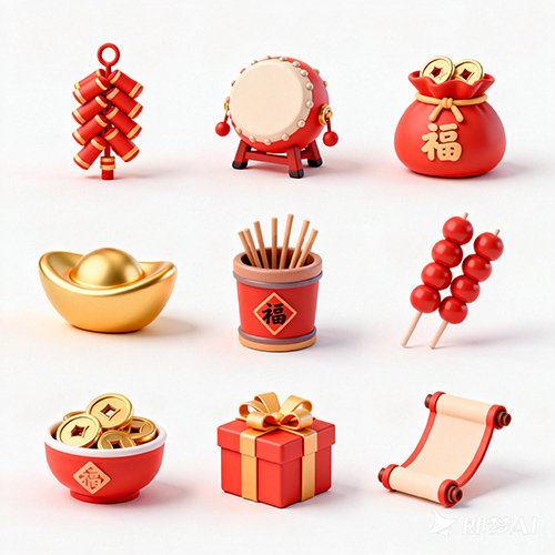 3D风格元旦新年icon图标设计元素-ai艺绘资源