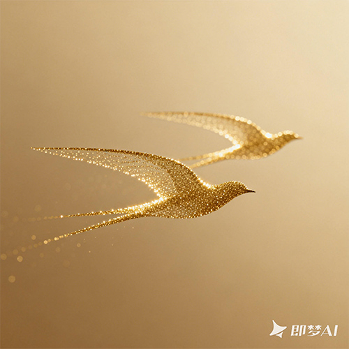 亮金色粒子形成优美简约的鸟飞翔的曲线创意简约海报插画-ai艺绘资源