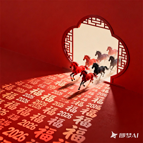 极简主义新年骏马奔腾喜庆创意插图插画-ai艺绘资源