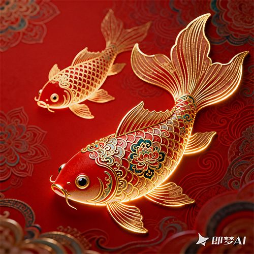 中国传统纹饰锦鲤图案国潮风格创意艺术插画-ai艺绘资源