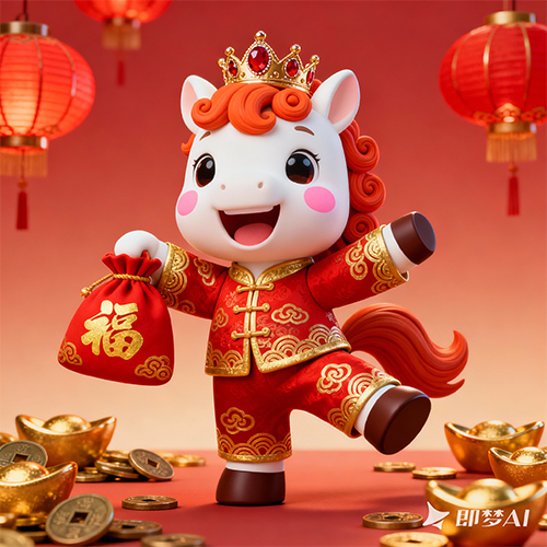 3D 卡通风格的吉祥物萌马形象-ai艺绘资源