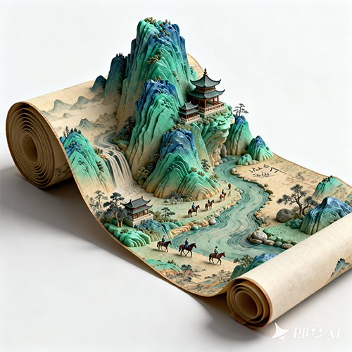 超现实主义千里江山图艺术场景3D微观插画-ai艺绘资源