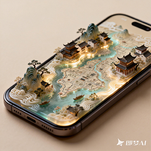 个性创意3D围观水墨古代地图场景-ai艺绘资源