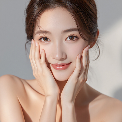 靓丽女性广告模特面部护肤人像暖色调特写提示词-ai艺绘资源