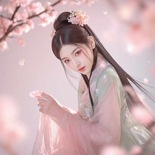 靓丽女性广告模特古风人像暖色调特写提示词-ai艺绘资源