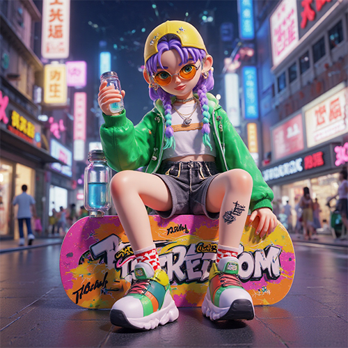 3D卡通个性潮酷潮流时尚女孩IP角色形象-ai艺绘资源