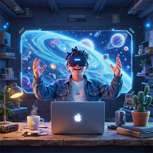 3D创意动漫画风元宇宙VR眼镜潮流海报背景插画-ai艺绘资源