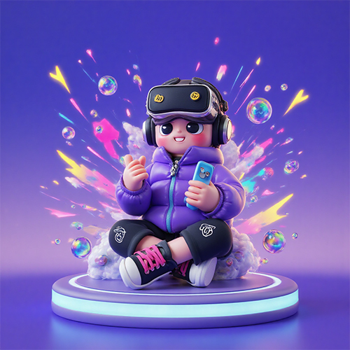 3D个性潮流风戴VR眼镜的小男孩卡通形象-ai艺绘资源