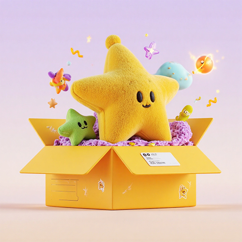 3D创意动漫画风五角星素插画海报素材-ai艺绘资源