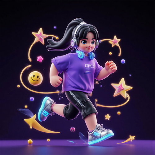 3D卡通个性潮酷潮流时尚运动女孩IP角色形象-ai艺绘资源
