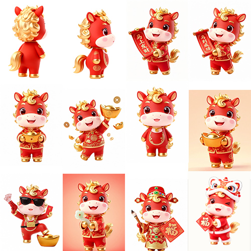 图片[2]-2026马年新年吉祥物IP红色Q版小马3D素材-ai艺绘资源