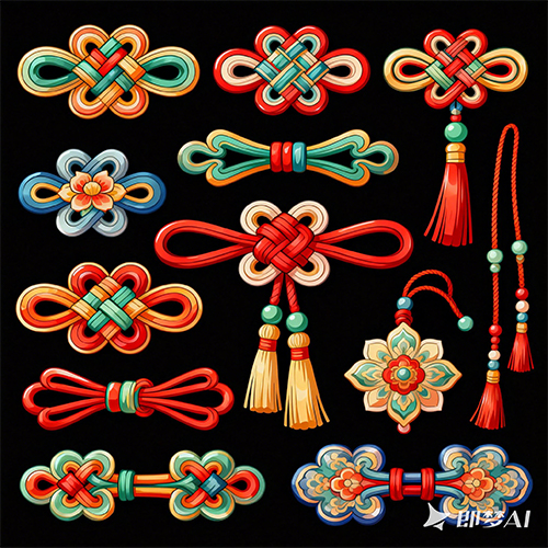 多种国潮风手绘蝴蝶结中国结元素素材合集-ai艺绘资源