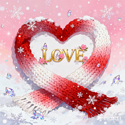 情人节粉白渐变背景点缀梦幻雪花和雪粒背景素材-ai艺绘资源