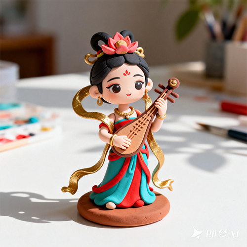 3D粘土手工艺品创意写实风敦煌少女雕塑IP-ai艺绘资源