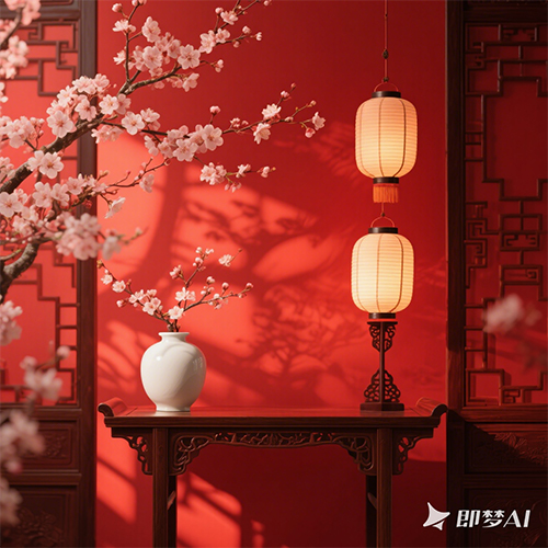 中国风创意梅花灯笼场景电商广告创意背景-ai艺绘资源