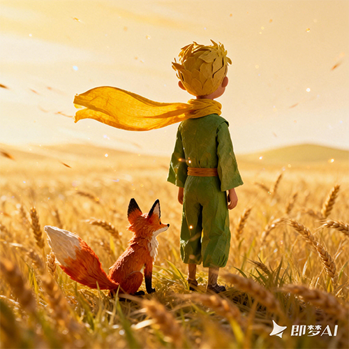 小王子和小狐狸创意童话故事风格3D插画-ai艺绘资源