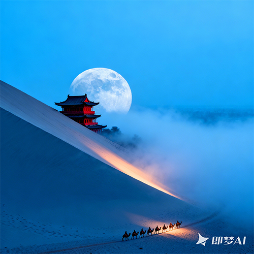 极简主义风格创意夜晚沙漠场景-ai艺绘资源