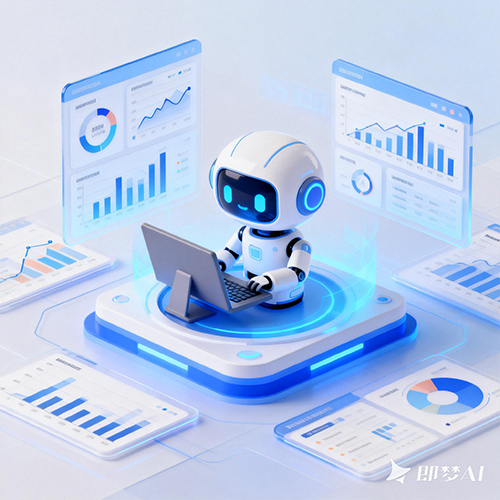 可爱简约科幻风科技感机器人办公场景-ai艺绘资源