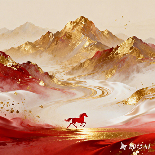 宏大的金山微观场景创意金色大气艺术插画-ai艺绘资源