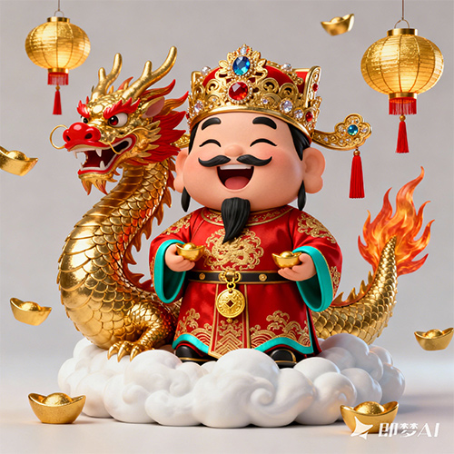 Q版财神形象3D人物角色手办质感-ai艺绘资源