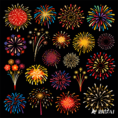 卡通效果精美多彩烟花设计元素-ai艺绘资源